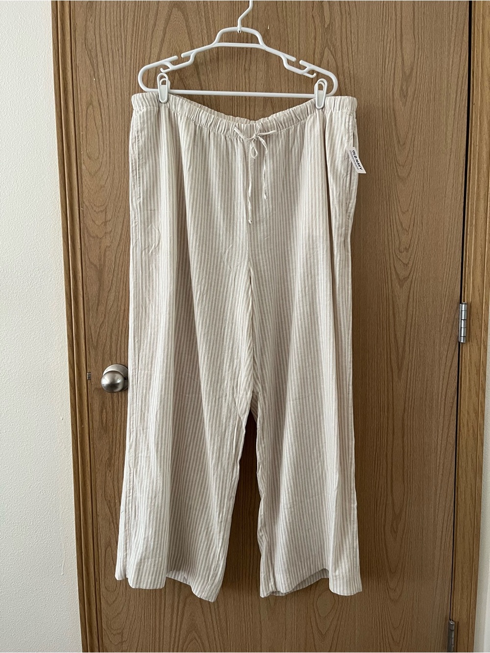 NWT Old Navy High-Waisted Linen-Blend Super Wide-Leg Pants in White Strip - Picture 2 of 13
